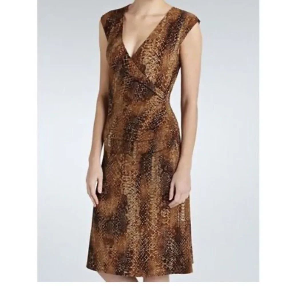NWT MSRP $159 LAUREN RALPH LAUREN Faux-Wrap Python Jersey Dress, Brown